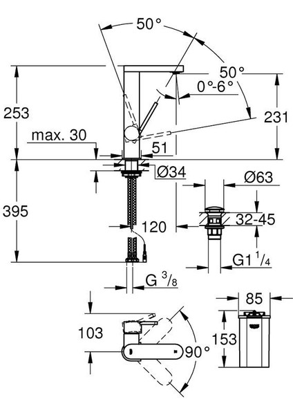 Tek Kumandalı Lavabo Bataryası L-Boyut - 23959003 fiyatları