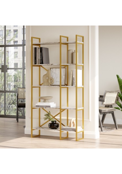 Voyage Gold Metal Mermer Desen 5 Raflı 2 Bölme Kitaplık 175 cm Vg4-Ge fiyatları