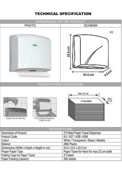 Şeker Portakalım Vialli K2M Banyo Mutfak Lavabo Pratik Z Katlı Kağıt Havlu Dispenseri Kapasite 200 Kağıt Gri