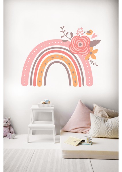 Çocuk Odası Duvar Sticker Soft Renkli Çiçekli Gökkuşağı modelleri