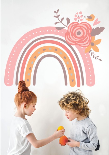 Çocuk Odası Duvar Sticker Soft Renkli Çiçekli Gökkuşağı