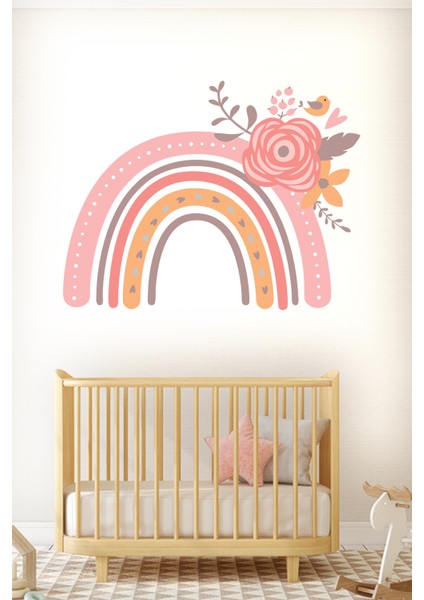 Çocuk Odası Duvar Sticker Soft Renkli Çiçekli Gökkuşağı fiyatları