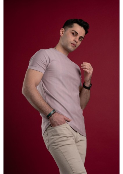 Slimfit Kendinden Desenli Erkek Penye T-Shirt modelleri