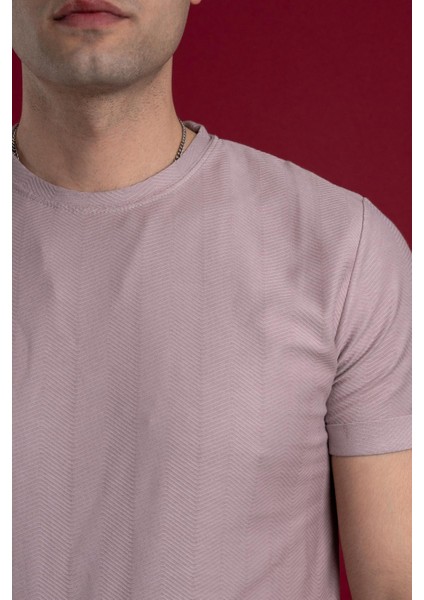 Slimfit Kendinden Desenli Erkek Penye T-Shirt fırsatları