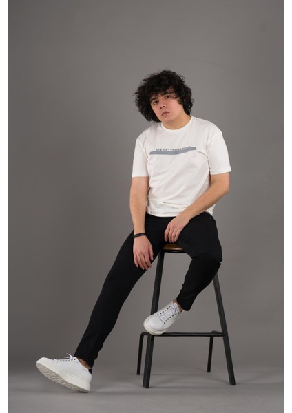 Sıfır Yaka Baskılı Pamuklu Erkek Penye T-Shirt