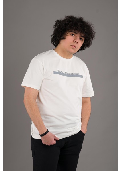 Sıfır Yaka Baskılı Pamuklu Erkek Penye T-Shirt fiyatları