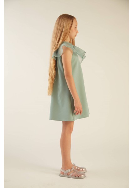 Kız Çocuk Fırfırlı Tek Omuz Elbise (Mint) modelleri