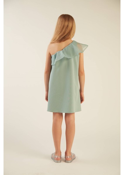 Kız Çocuk Fırfırlı Tek Omuz Elbise (Mint) fırsatları