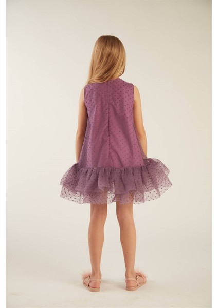 Kız Çocuk Fırfırlı Ponpon Elbise (Mor) indirimleri