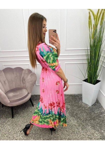 Krep Kumaş Kemer Detay Elbise Pembe