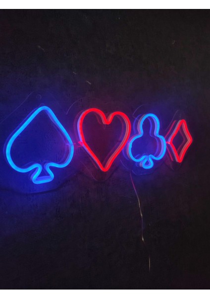 İskambil Poker Neon Şekiller Neon Tabela Dekoratif Aydınlatma
