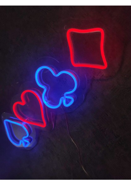 İskambil Poker Neon Şekiller Neon Tabela Dekoratif Aydınlatma