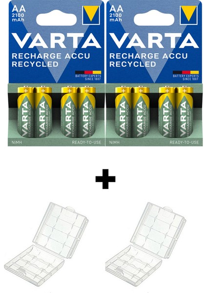 2100 Mah Aa Şarjlı Kalem Pil 8 Adet+Pil Kutusu 2 Adet