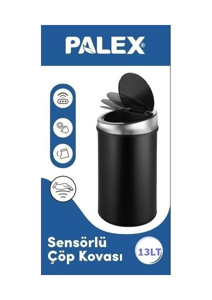 Sensörlü Çöp Kovası Siyah USB Şarjlı 13 Lt