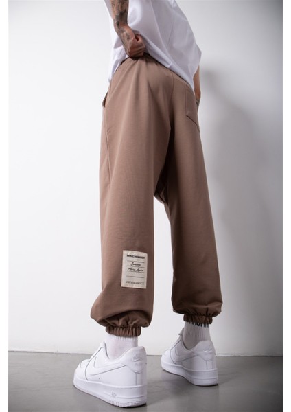Oversize Basic Bel Paça Lastikli 3 Cepli Jogger Eşofman Altı Kahve