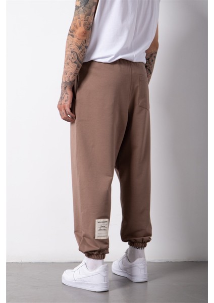 Oversize Basic Bel Paça Lastikli 3 Cepli Jogger Eşofman Altı Kahve
