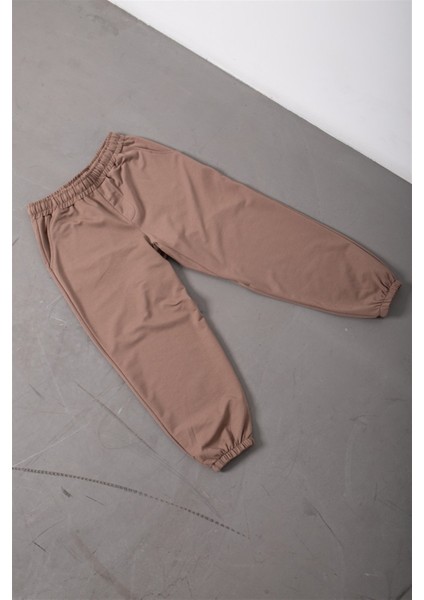Oversize Basic Bel Paça Lastikli 3 Cepli Jogger Eşofman Altı Kahve