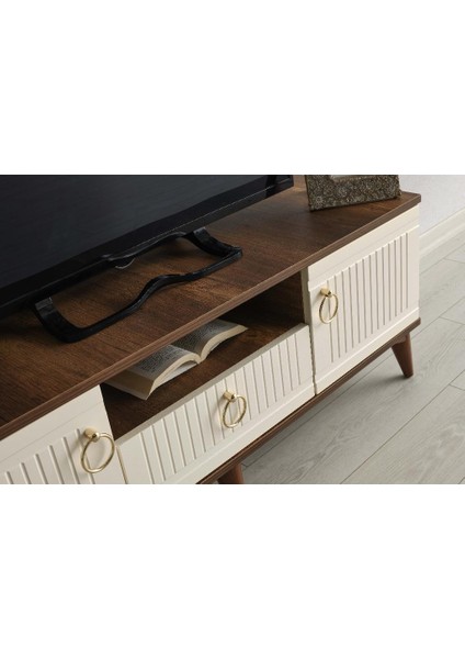 Mapa Home & Living Mdf Mebran Kapak Tv Sehpası Barok Ceviz - Krem 110 cm