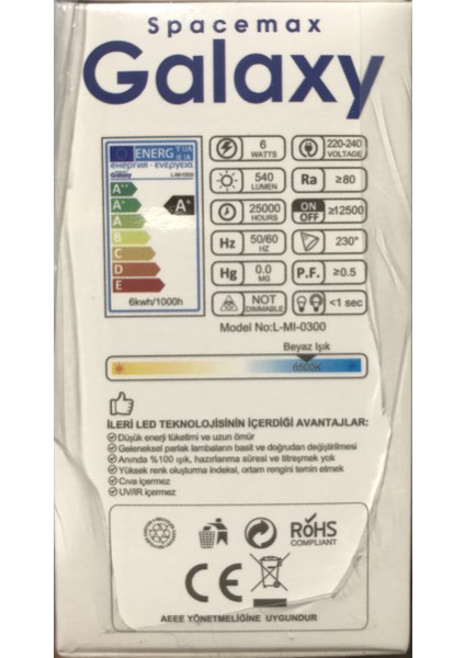 Spacemax Galaxy 10ADET Beyaz 6W LED Ampul