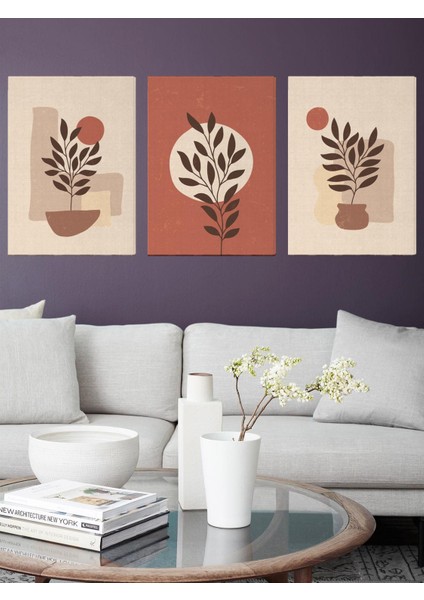 Minimal Botanik Bitkiler Kanvas Duvar Tablosu 3'lü Tablo Seti 40X55CM Botanical Wall Art Canvas