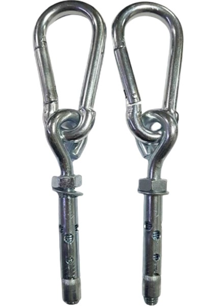 Çelik Dübel 8 mm Kapalı Kancalı Dübel 6mm Karabina 2li Takım (Salıncak Askısı) Kancalı Dübel