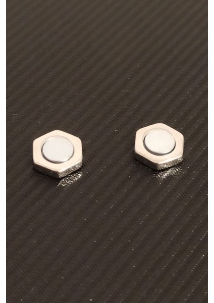 Gümüş Altıgen Mıknatıslı Erkek Küpe 1 Adet 8 mm Mıknatıs Çelik Manyetik
