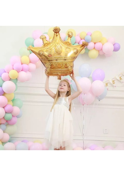 Kraliçe Balon Set , Taç Gold Folyo Balon ve Karışık Makaron Balon Set 82 Parça