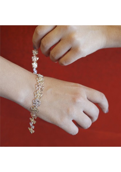 Çiçek Sıralı Kabartma Altın Bileklik 14 Ayar fiyatları