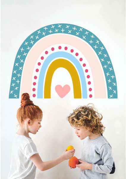 Çocuk Odası Duvar Sticker - Iskandinav Stil Kalpli Gökkuşağı Gökkuşağı fiyatları