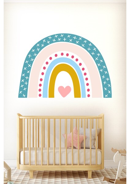 Çocuk Odası Duvar Sticker - Iskandinav Stil Kalpli Gökkuşağı Gökkuşağı modelleri