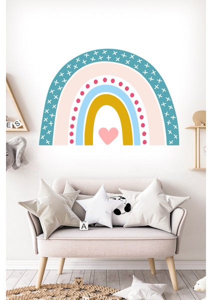 Çocuk Odası Duvar Sticker - Iskandinav Stil Kalpli Gökkuşağı Gökkuşağı fırsatları