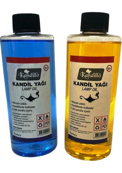 Mavi Sarı Kandil Yağı Kokusuz Dumansız Iç Mekan Gaz Lambası Yakıtı 250 ml 2'li Set