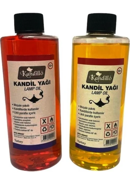 Kırmızı Sarı Kandil Yağı Kokusuz Dumansız Iç Mekan Gaz Lambası Yakıtı 250 ml 2'li Set