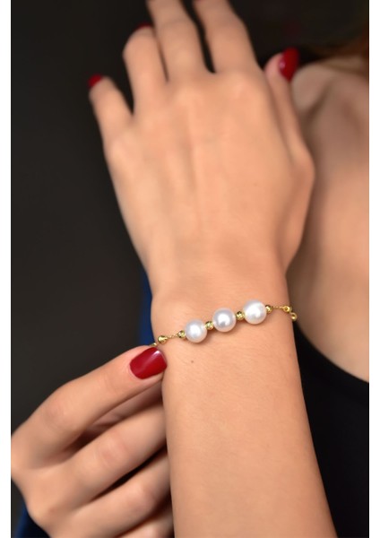 925 Ayar Gümüş Altın Kaplama Dorika Toplu İncili Bileklik modelleri