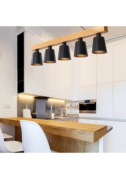 Modern Metal Iskandinav Minimalist Ahşap Avize