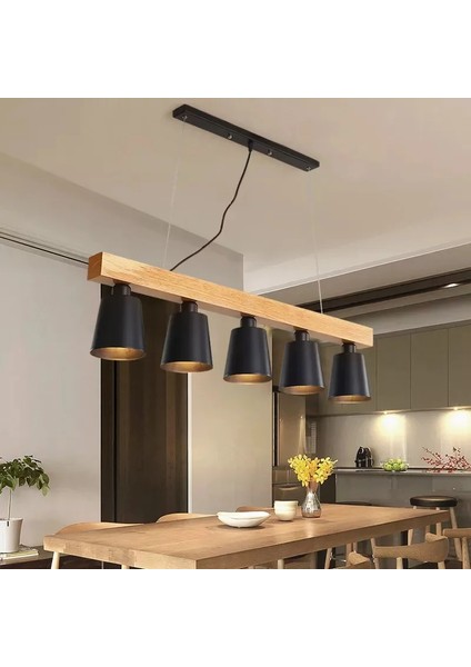 Modern Metal Iskandinav Minimalist Ahşap Avize