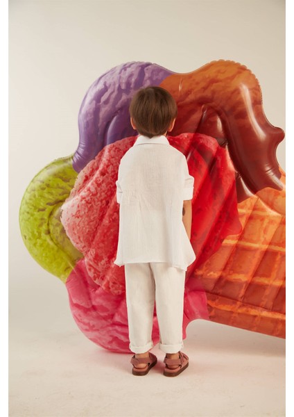 Erkek Çocuk Ikili Takım (Şile Bezi Asimetrik Gömlek - Keten Pantolon) - Beyaz modelleri