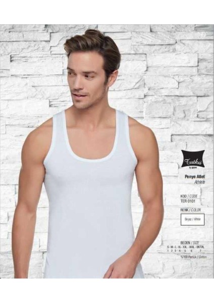 0101-4 Erkek Beyaz 6'lı Atlet %100 Pamuk