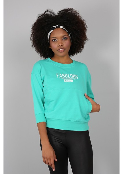 Baskılı Kanguru Cepli Yarım Kollu Sweatshirt indirimleri