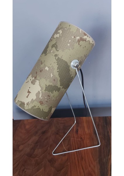 Silindir Kamuflaj Kumaş Metal Ayaklı Masa Lambası 26 x 12 cm modelleri