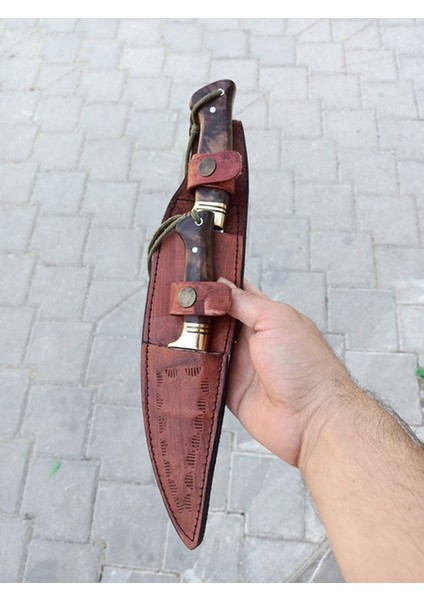El Yapımı Baba -Oğul Bıçakli Kamp Bıçağı Kök Ceviz Kabze Paslanmaz Av Bıçağı Deri Kılıflı modelleri