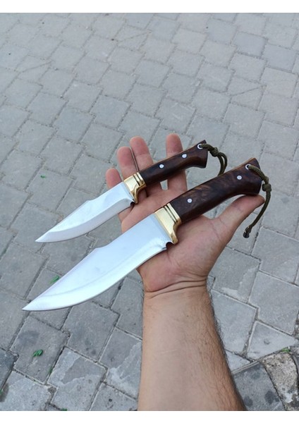El Yapımı Baba -Oğul Bıçakli Kamp Bıçağı Kök Ceviz Kabze Paslanmaz Av Bıçağı Deri Kılıflı indirimleri