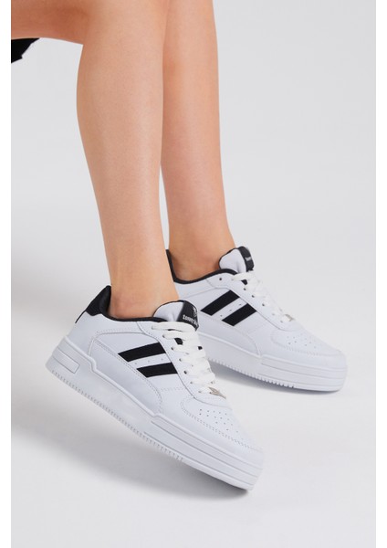 Unisex Beyaz Siyah Yanı Çizgili Bağcıklı Rahat Kalıp Sneaker modelleri