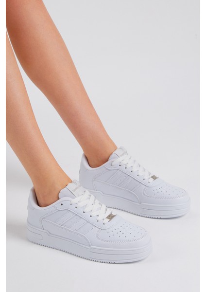 Unisex Beyaz Beyaz Yanı Çizgili Bağcıklı Rahat Kalıp Sneaker fiyatları