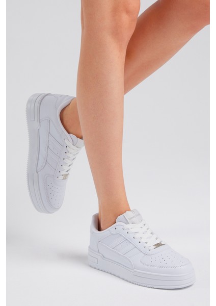 Unisex Beyaz Beyaz Yanı Çizgili Bağcıklı Rahat Kalıp Sneaker modelleri