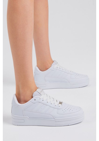 Unisex Beyaz Beyaz Yanı Çizgili Bağcıklı Rahat Kalıp Sneaker fiyatları