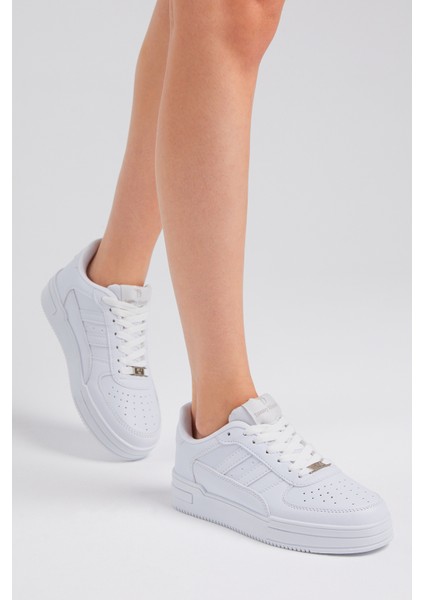 Unisex Beyaz Beyaz Yanı Çizgili Bağcıklı Rahat Kalıp Sneaker modelleri
