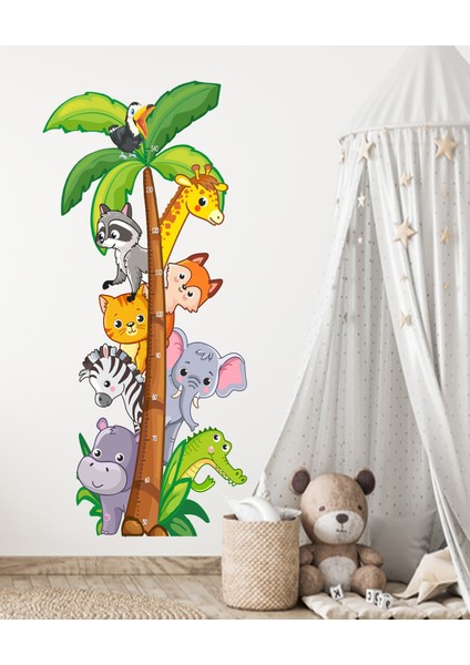 Sevimli Safari Hayvanlar Temalı Boy Ölçer Çocuk Odası Çok Amaçlı Dolap , Duvar Sticker Seti modelleri