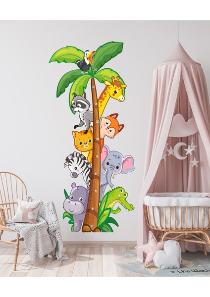 Sevimli Safari Hayvanlar Temalı Boy Ölçer Çocuk Odası Çok Amaçlı Dolap , Duvar Sticker Seti fırsatları