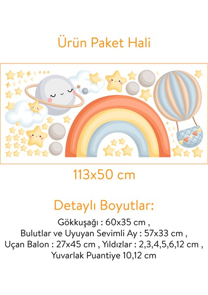 Sevimli Ay Bulut, Gökkuşağı ve Yıldızlar Çocuk Odası Çok Amaçlı Dolap Duvar Sticker fiyatları